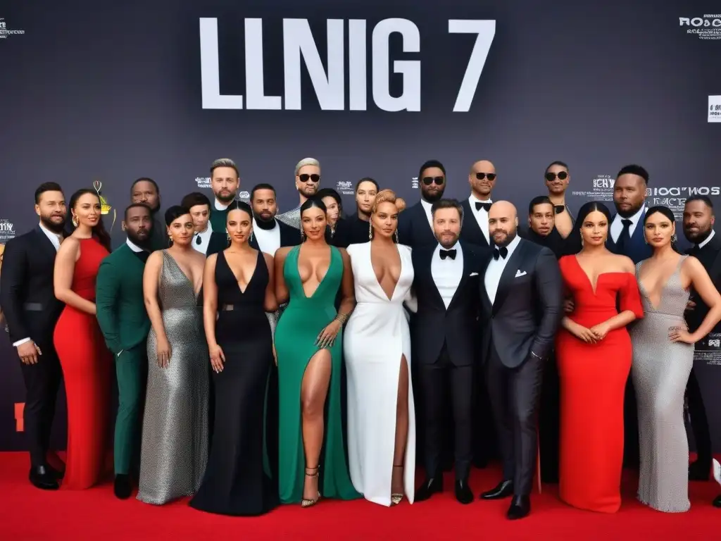 Estrellas de cine diversas brillan en alfombra roja Una representación radiante de actores y actrices de diferentes tamaños y formas, mostrando confianza y estilo en una alfombra roja