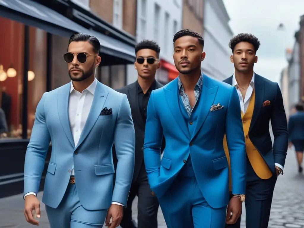 Desfile urbano de moda diversa y moderna Una representación en alta resolución de hombres diversos y elegantes caminando por la ciudad con moda masculina inclusiva y diversa