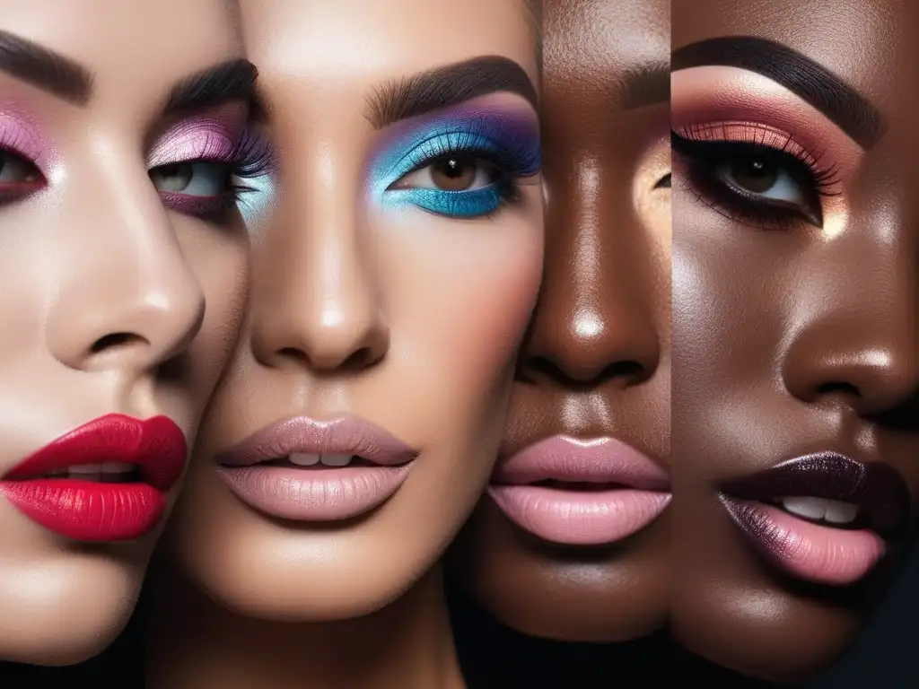 Maquillaje inclusivo: diversidad de género y tonos de piel Un retrato detallado de un grupo diverso con maquillaje impecable que destaca la belleza en la diversidad
