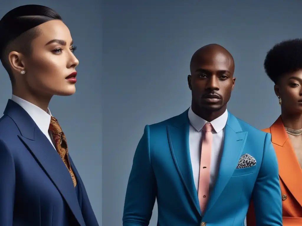 Estilo genderless: diversidad y autenticidad en moda Un retrato detallado de personas diversas vistiendo prendas genderless para todos cuerpos, expresando individualidad y estilo moderno