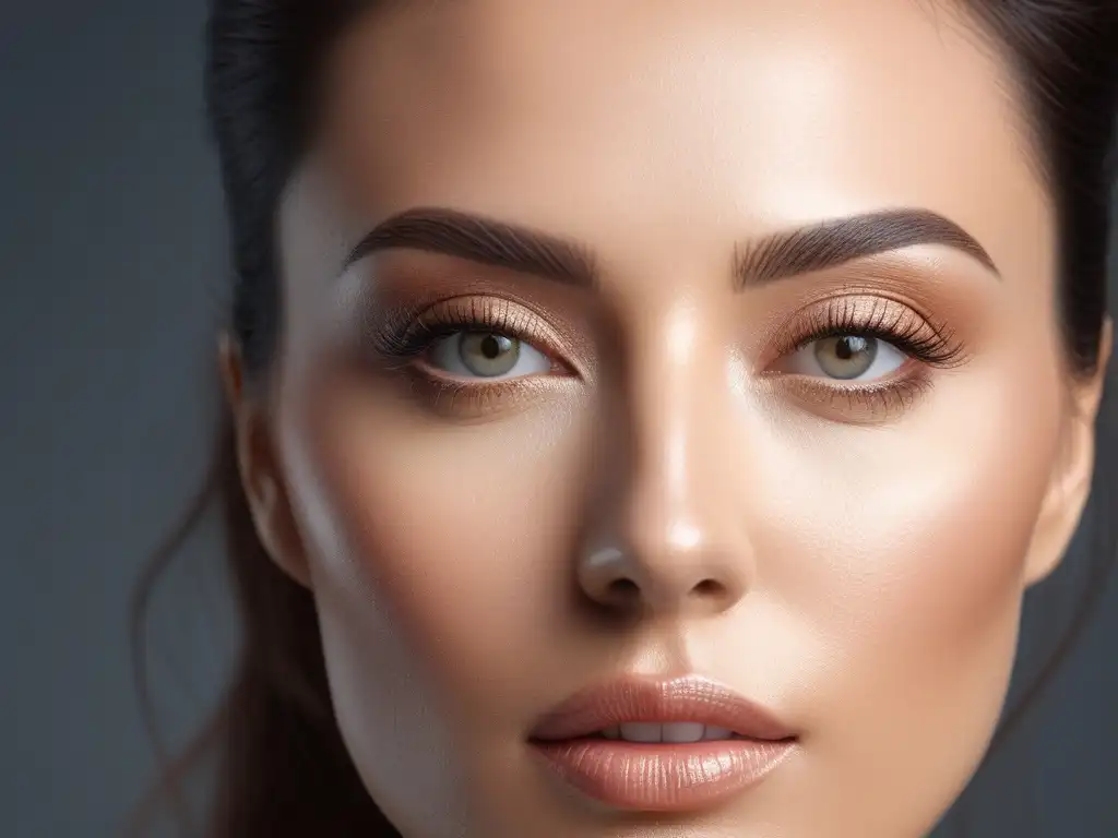 Transformación radiante: corrector para piel madura Retrato detallado de piel radiante de mujer madura con corrector, demostrando su efectividad