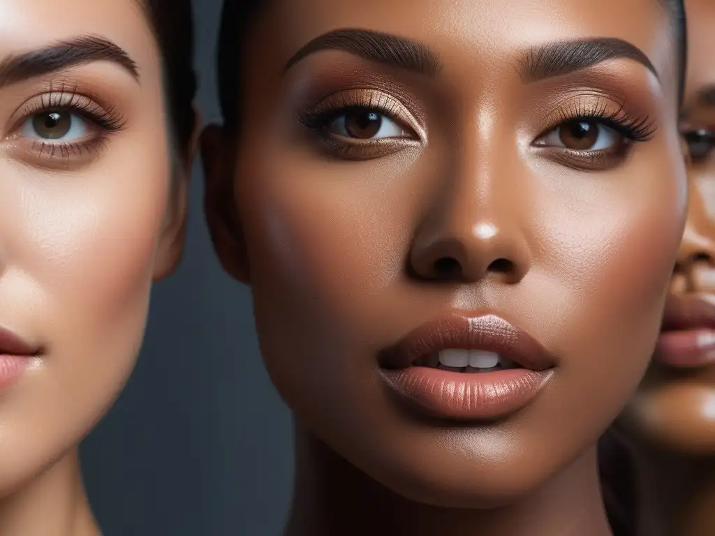 Piel radiante y diversa: resultados avanzados en skincare Un retrato detallado y radiante de jóvenes diversos con piel impecable, reflejando confianza y belleza gracias a tratamientos avanzados de piel