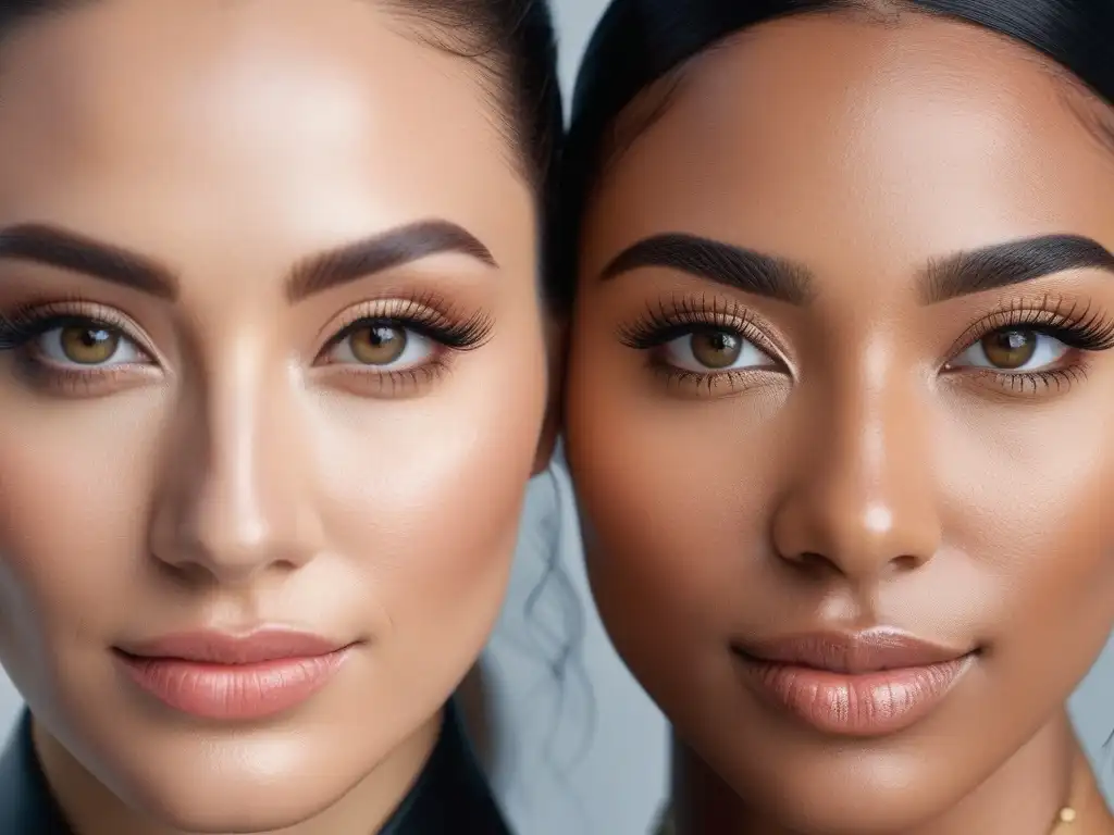 Mujeres diversas con pestañas impactantes: empoderamiento e inclusividad Un retrato de mujeres diversas con ojos resaltados y pestañas largas y definidas, irradiando empoderamiento