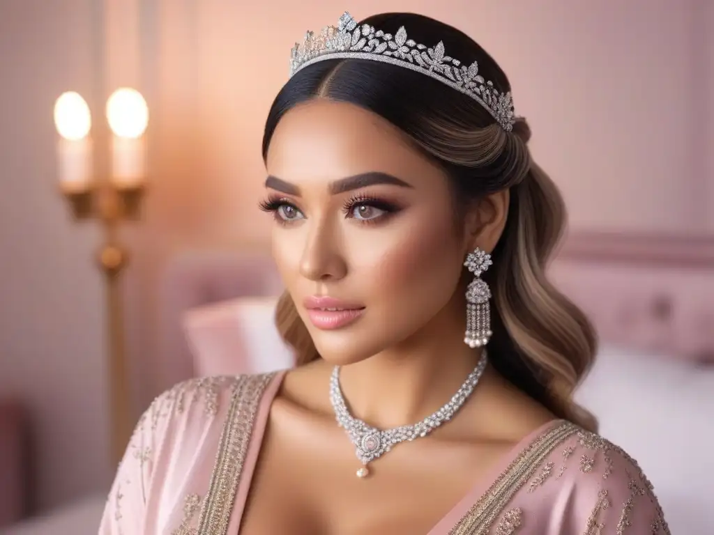 Radiante embarazada con maquillaje de lujo y elegante estilo Retrato radiante de una mujer embarazada con maquillaje seguro, resplandeciente y elegante en un ambiente sereno y sofisticado