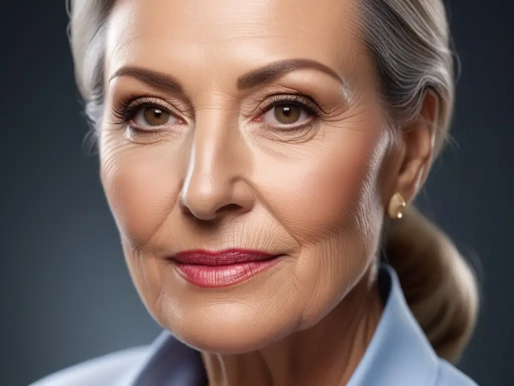 Radiante belleza madura: skincare para una piel impecable Retrato sereno de una mujer madura con piel radiante, destacando la belleza y la importancia de tratamientos piel madura belleza edad