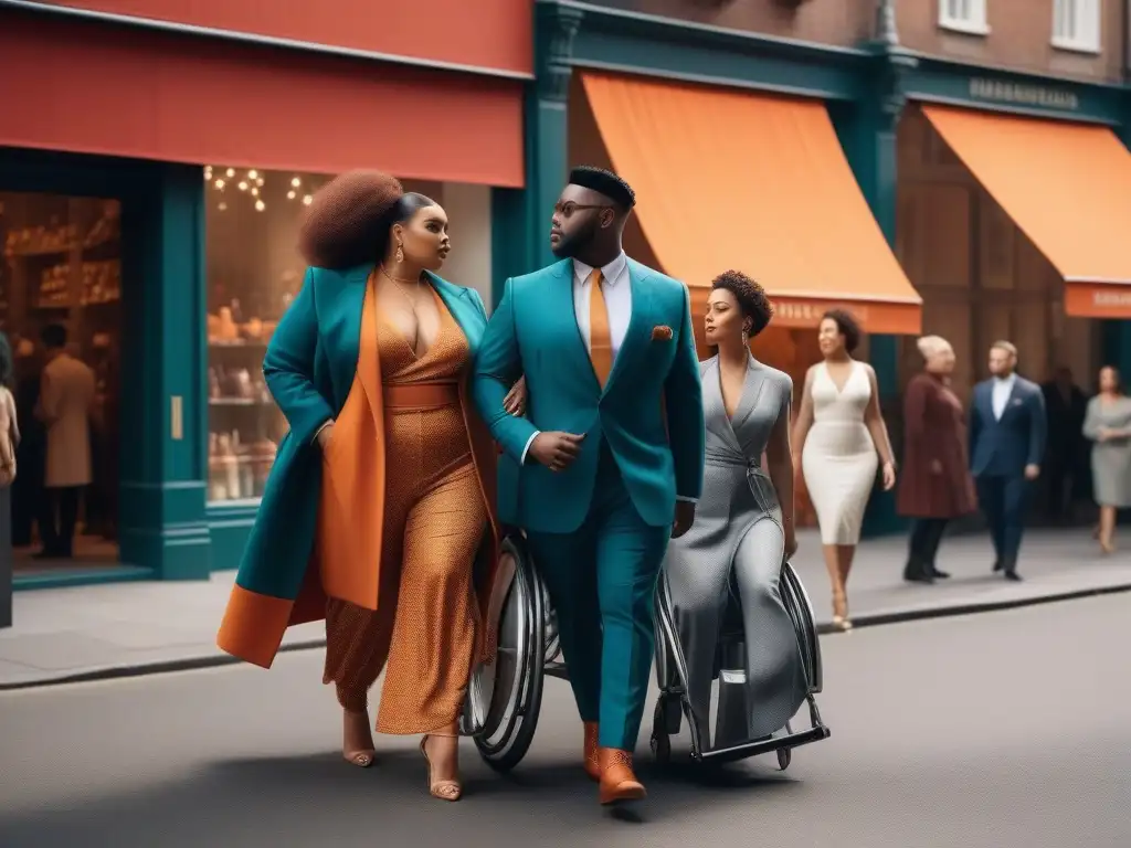 Moda inclusiva: diversidad y empoderamiento en la ciudad Un retrato urbano de moda inclusiva para todos los cuerpos, donde la diversidad y la autenticidad brillan en cada estilo