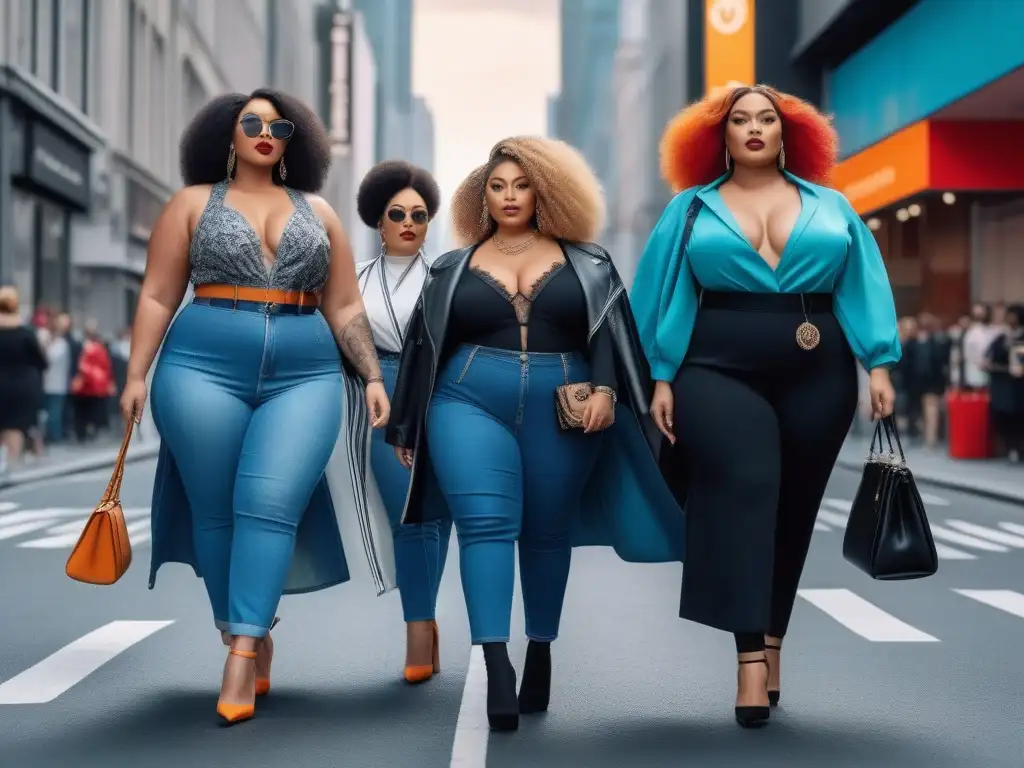 Moda plussize urbana: Estilo y diversidad en la ciudad Un retrato vibrante de moda urbana para tallas especiales en una bulliciosa ciudad