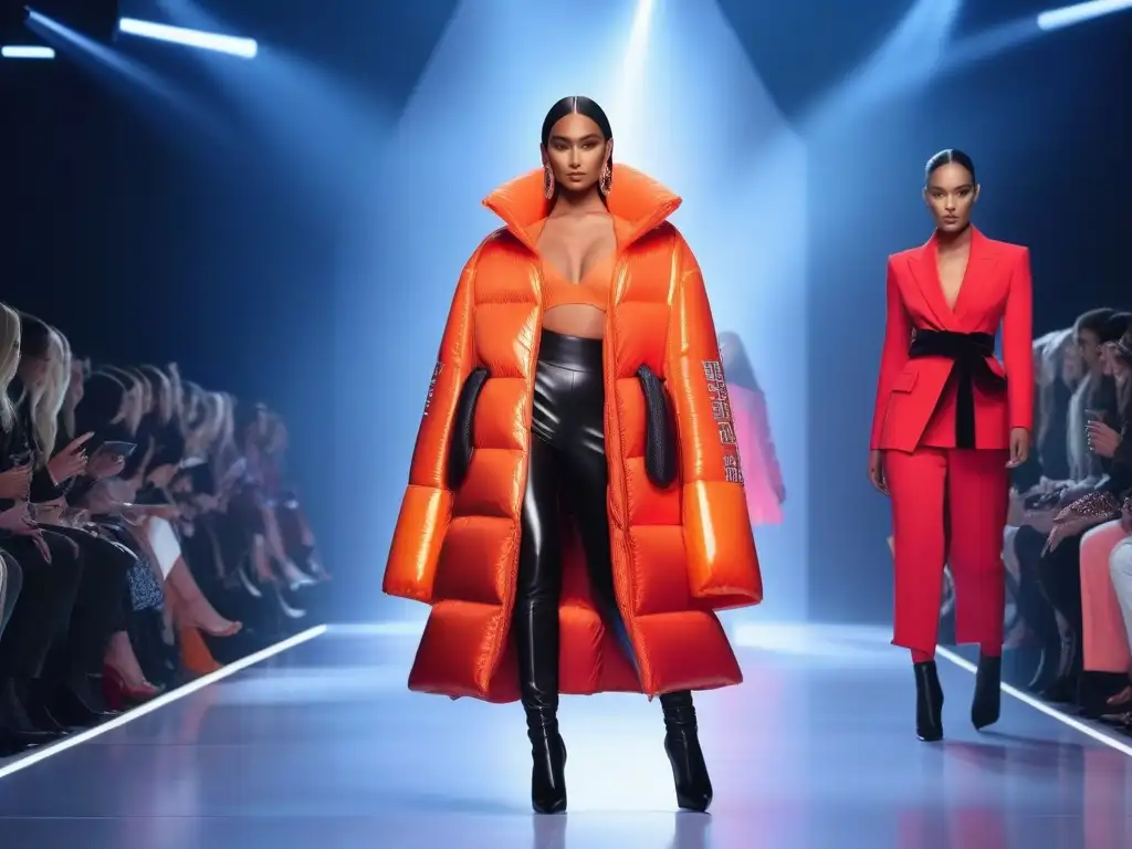 Pasarela futurista: moda inclusiva celebra diversidad Una revolución de moda inclusiva y diversa: modelos étnicamente diversos desfilan con confianza en una pasarela futurista iluminada por luces de neón vibrantes, luciendo diseños vanguardistas que celebran la diversidad de tallas y capacidades