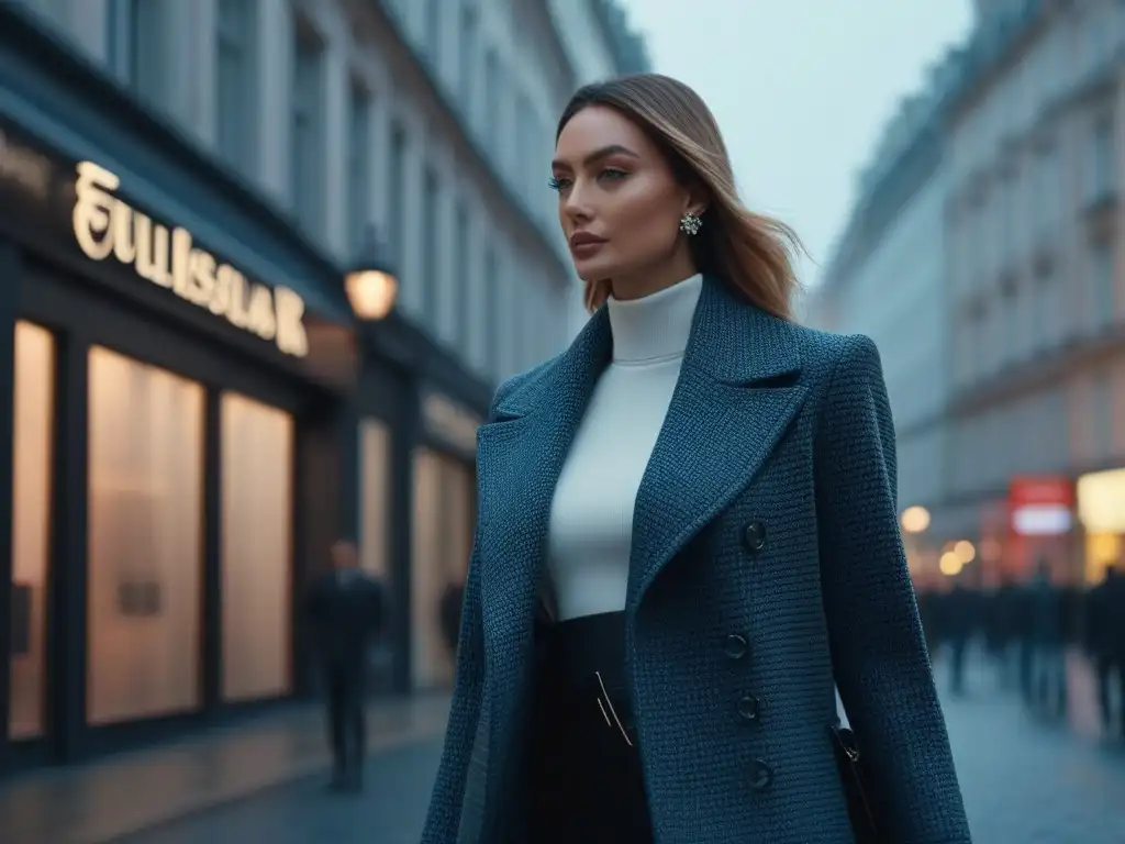 Alto estilo urbano al atardecer: moda sofisticada y seguridad en la ciudad Ropa de exterior para altos: Elegancia y sofisticación en una ciudad moderna al atardecer
