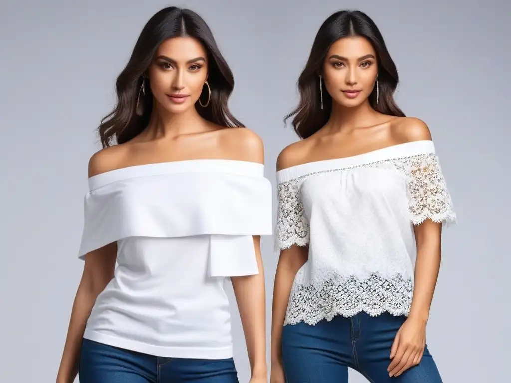 Transformación de camiseta blanca a top de hombros descubiertos con encaje Transforma ropa vieja en piezas únicas: de camiseta básica a top elegante con encaje y estilo