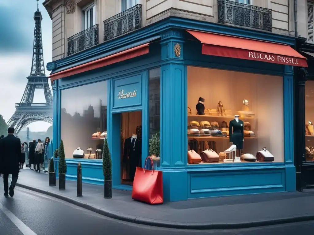 Escena de lujo en las calles de París: compras, moda y cafés Rutas de compras moda inclusiva: Calles parisinas rebosantes de lujo y estilo, con elegantes compradores y boutiques de alta costura