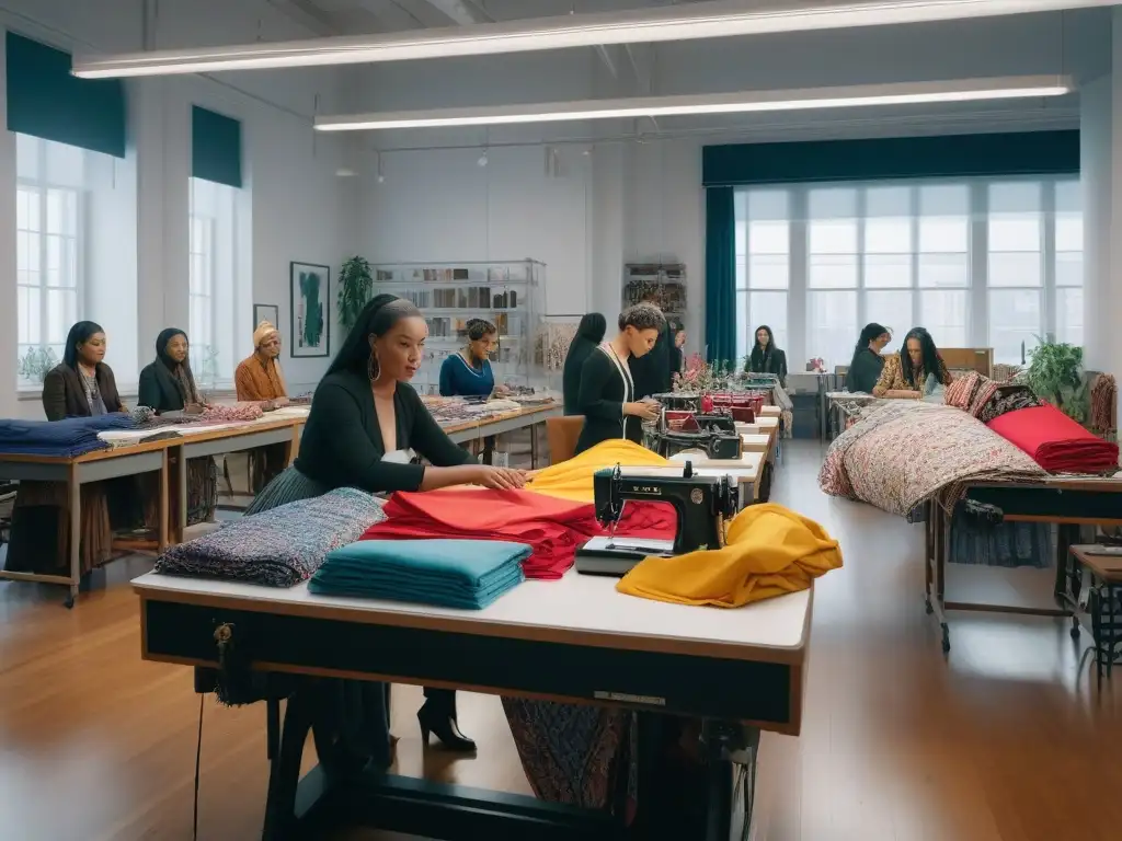 Diseño de moda inclusivo: estudiantes creativos en aula diversa Sala de clase vibrante y diversa, estudiantes de diferentes etnias y géneros trabajando juntos en proyectos de moda inclusiva
