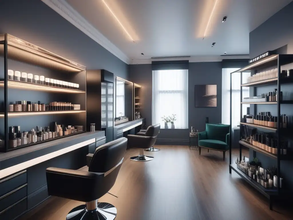 Salón de belleza de lujo: elegancia y sofisticación en cada herramienta Un salón de belleza de alta gama con elegantes herramientas de belleza en un ambiente exclusivo y refinado, iluminado por luz natural