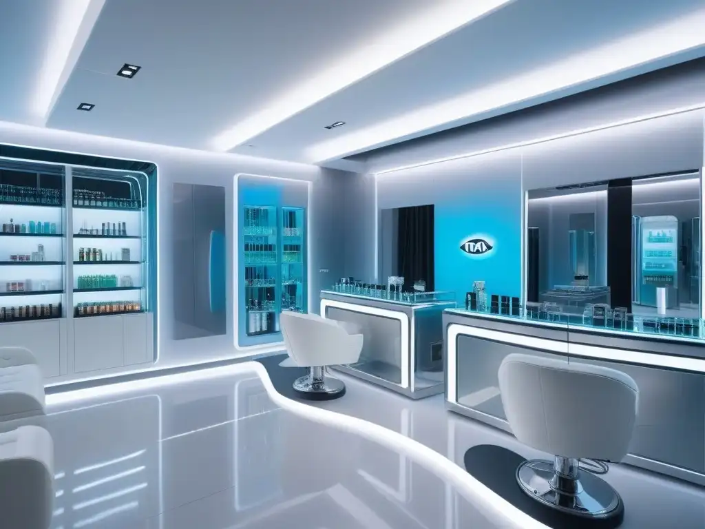 Salón de belleza futurista: tecnología de vanguardia y lujo personalizado Un salón de belleza futurista con tecnología innovadora para tratamientos estéticos