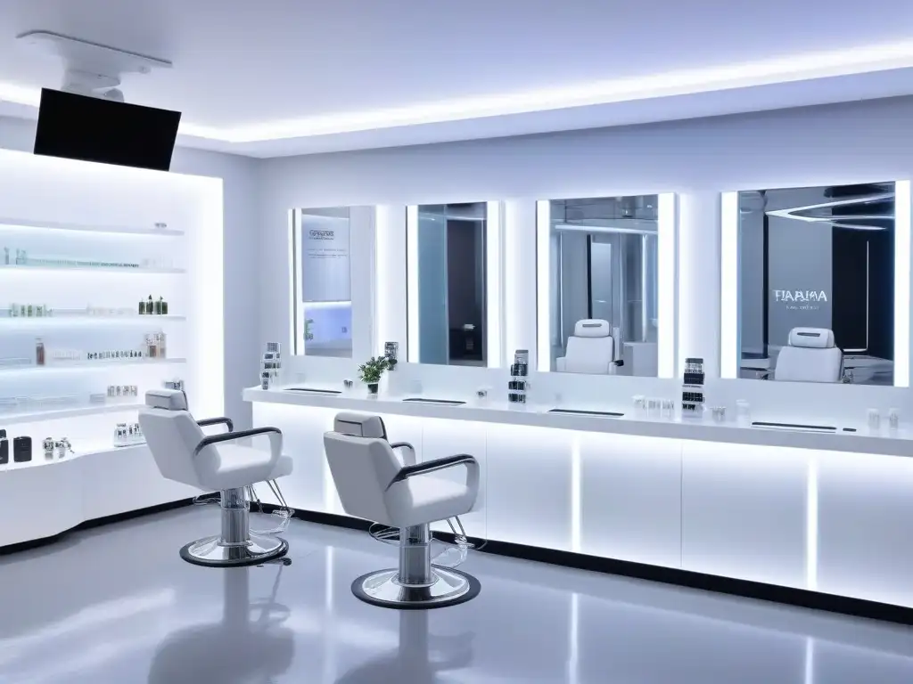Salón de belleza futurista: innovación y tecnología de vanguardia Un salón de belleza futurista con tecnología innovadora para tratamientos estéticos