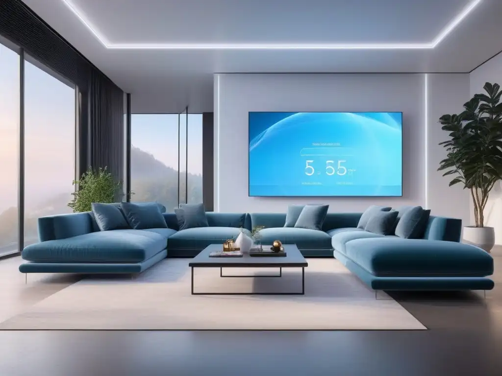 Salón futurista de lujo con OLED TV transparente Salón futurista en hogar de lujo con tecnologías avanzadas y ambiente hightech