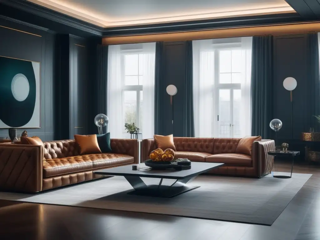Sala de estar de lujo: diseño futurista y tecnología inteligente Salón de lujo con tecnología de vanguardia y un diseño elegante, representando las tendencias tecnológicas para hogar de lujo