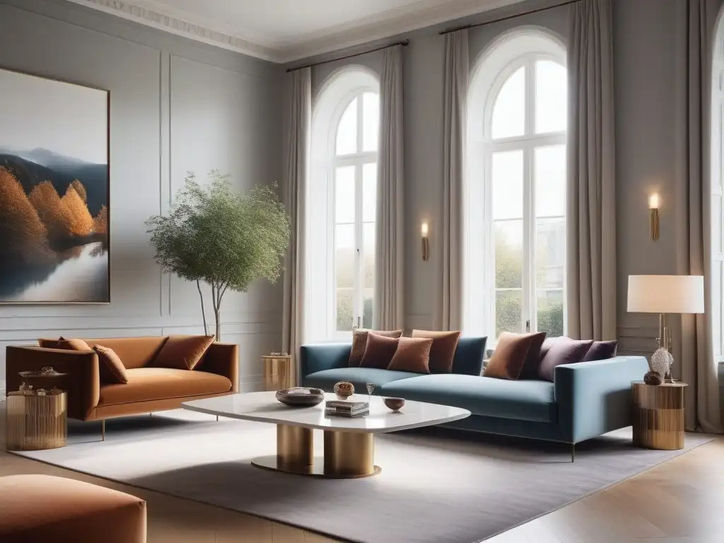 Sofá ergonómico y lujoso en sala moderna y elegante Un salón lujoso y moderno con mobiliario ergonómico, diseño elegante y colores sofisticados