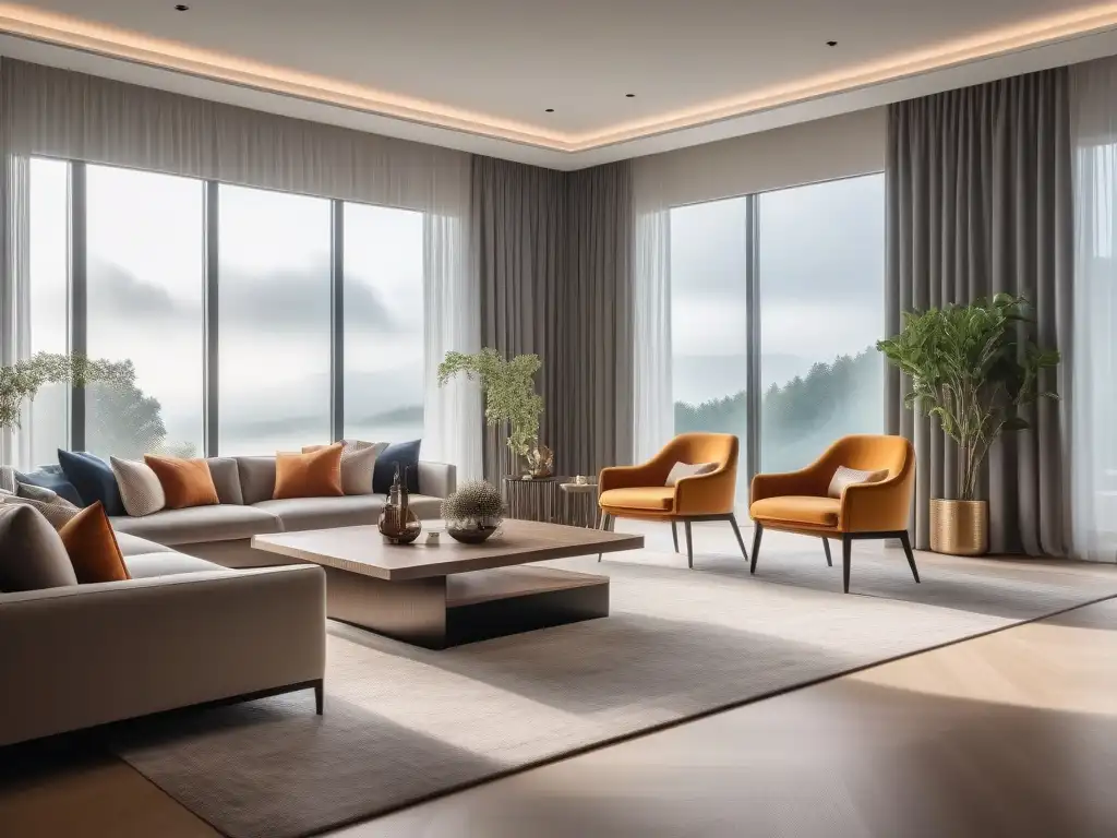 Sofisticación minimalista: sala de estar elegante y luminosa Un salón minimalista con mobiliario de diseño contemporáneo que influye en la percepción del espacio