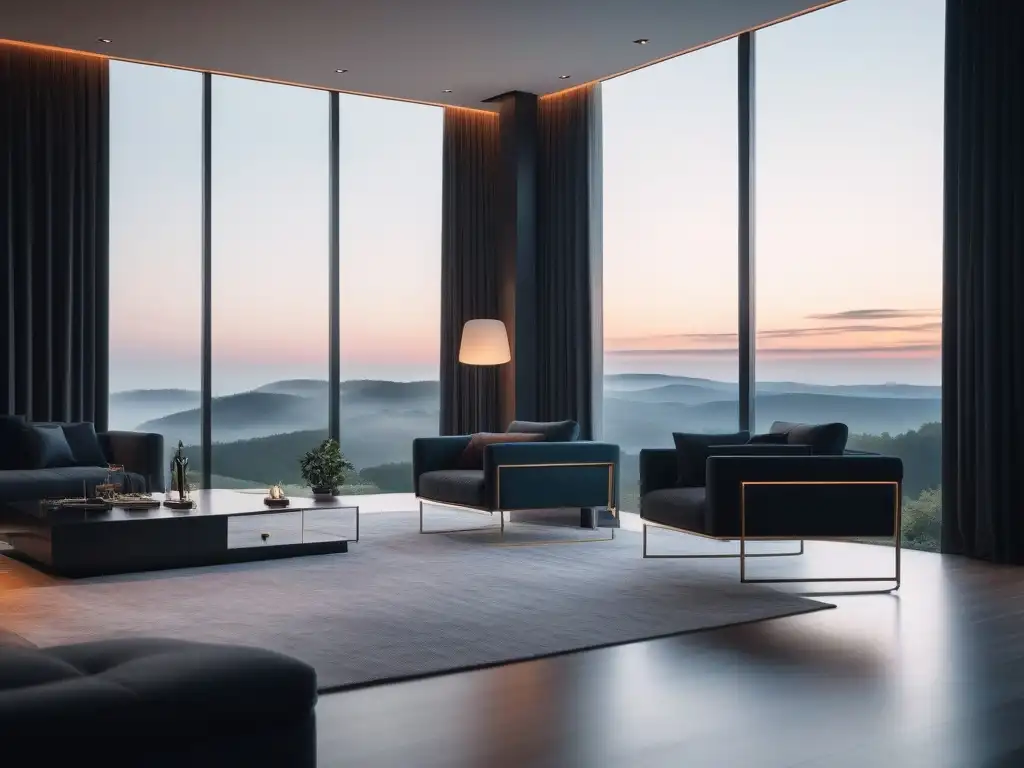 Salón de lujo inteligente con muebles automatizados y luz personalizada Salón moderno de lujo con muebles automatizados y tecnología de alta gama en hogares
