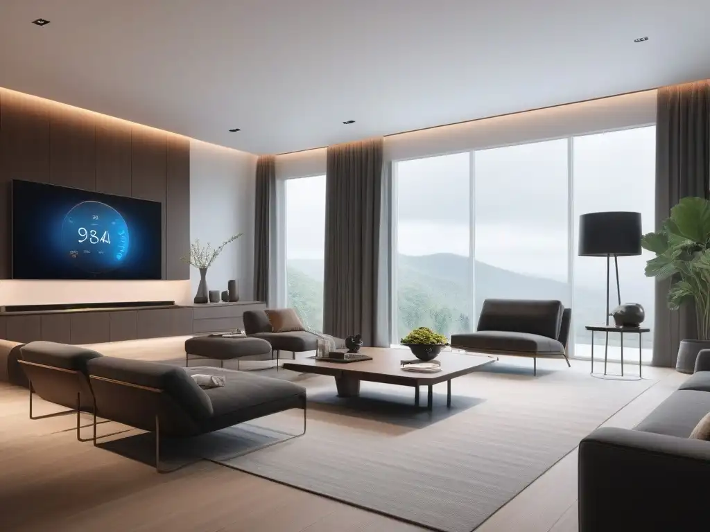 Salón de lujo con control climático inteligente integrado Salón moderno y lujoso con climatización inteligente para hogares exclusivos