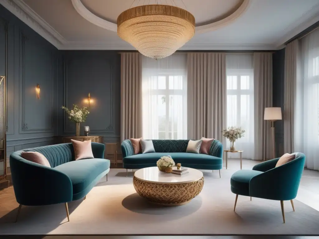 Sala de estar de lujo: muebles personalizados con detalles únicos Un salón moderno y lujoso con mobiliario personalizado único: sofá, mesa de café y sillones elegantes