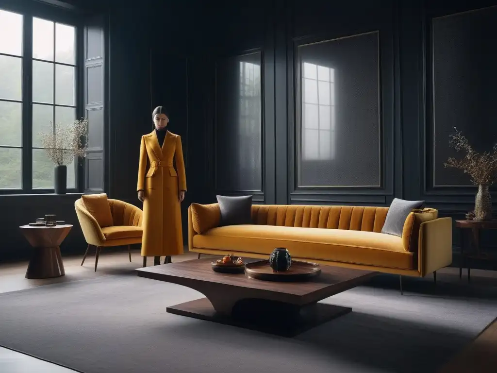 Elegante sala eco-luxuosa con muebles sostenibles y diseño sofisticado Salón moderno con mobiliario diseño ecofriendly hogar elegante y sostenible, lleno de luz natural y tonos terrosos