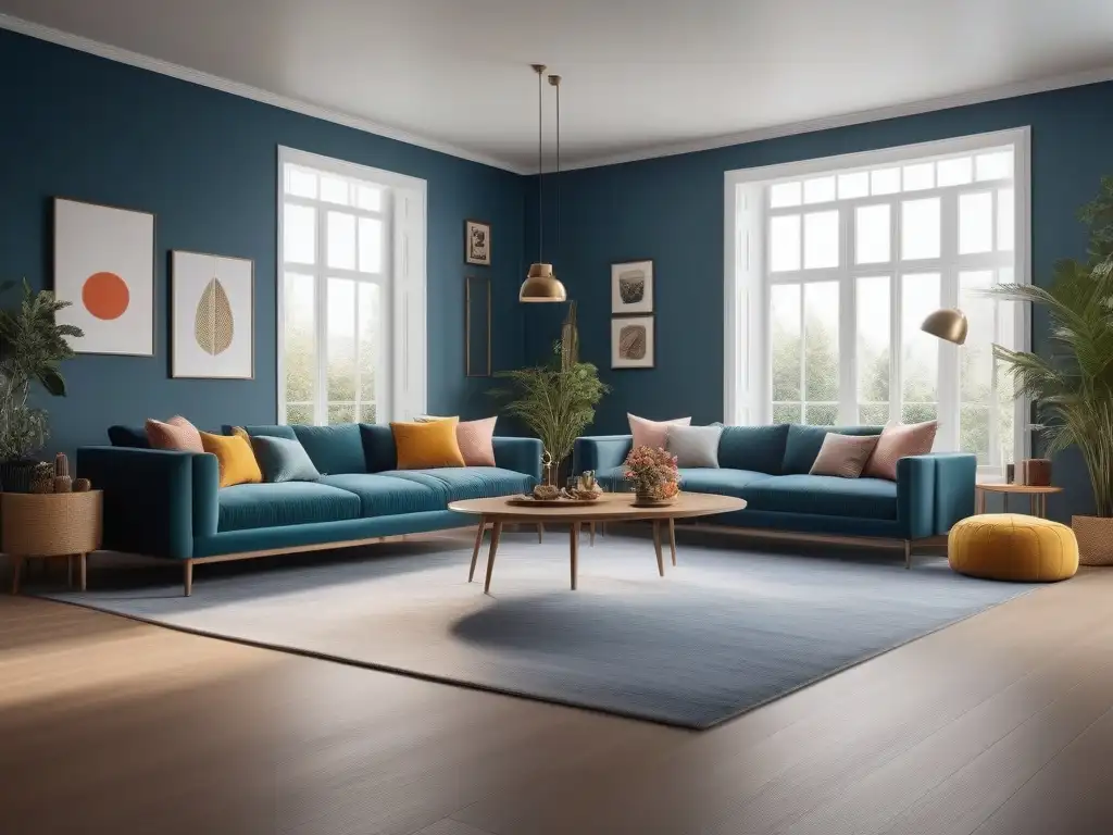 Salón moderno y lujoso integrando áreas de juego para niños y mascotas Un salón moderno con mobiliario de diseño resistente para niños, integrando áreas de juego y pet-friendly