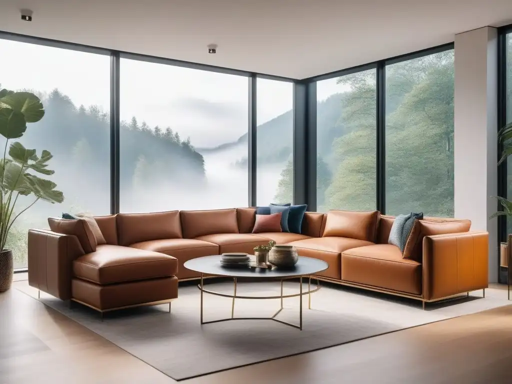 Sala de estar moderna y funcional: diseño elegante y seguro para familias Un salón moderno con mobiliario de diseño resistente para niños, minimalista y elegante en tonos neutros con toques vibrantes