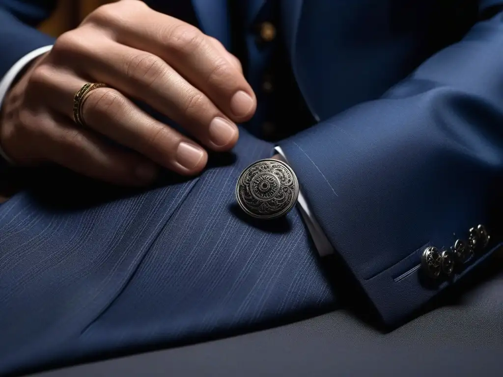 Sastre experto: precisión y elegancia en la confección a medida Un sastre experto con elegantes gemelos cosiendo a mano un traje a medida para todos, resaltando la meticulosidad y artesanía en la confección