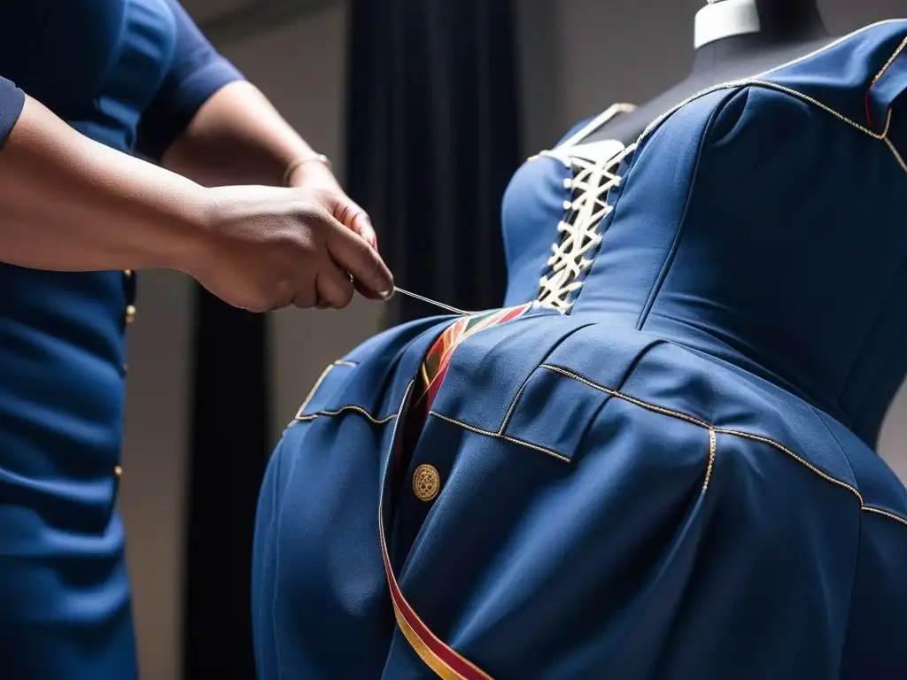 Sastre experto ajustando prenda de tallas grandes con precisión Un sastre experto ajustando con meticulosidad una prenda plus size en un maniquí, rodeado de hilos y herramientas de costura
