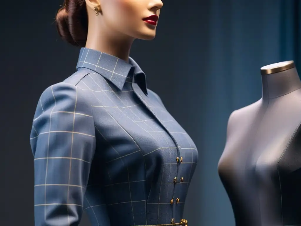 Alta costura: Sastre toma medidas precisas de maniquí elegante Un sastre toma medidas precisas con cinta métrica a un maniquí elegante en un estudio moderno y profesional