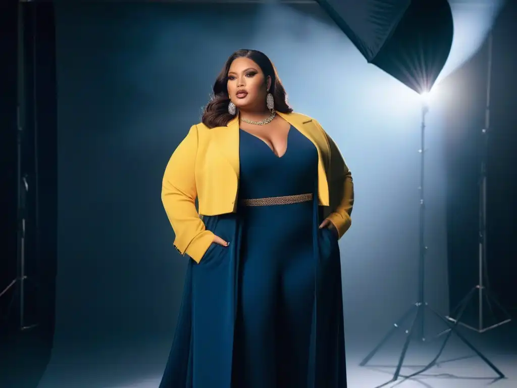 Desfile de moda plus size: empoderamiento y estilo en estudio Sesiones de fotos tallas grandes: Modelos plus size seguras y poderosas luciendo moda inclusiva con estilo y confianza en un estudio iluminado