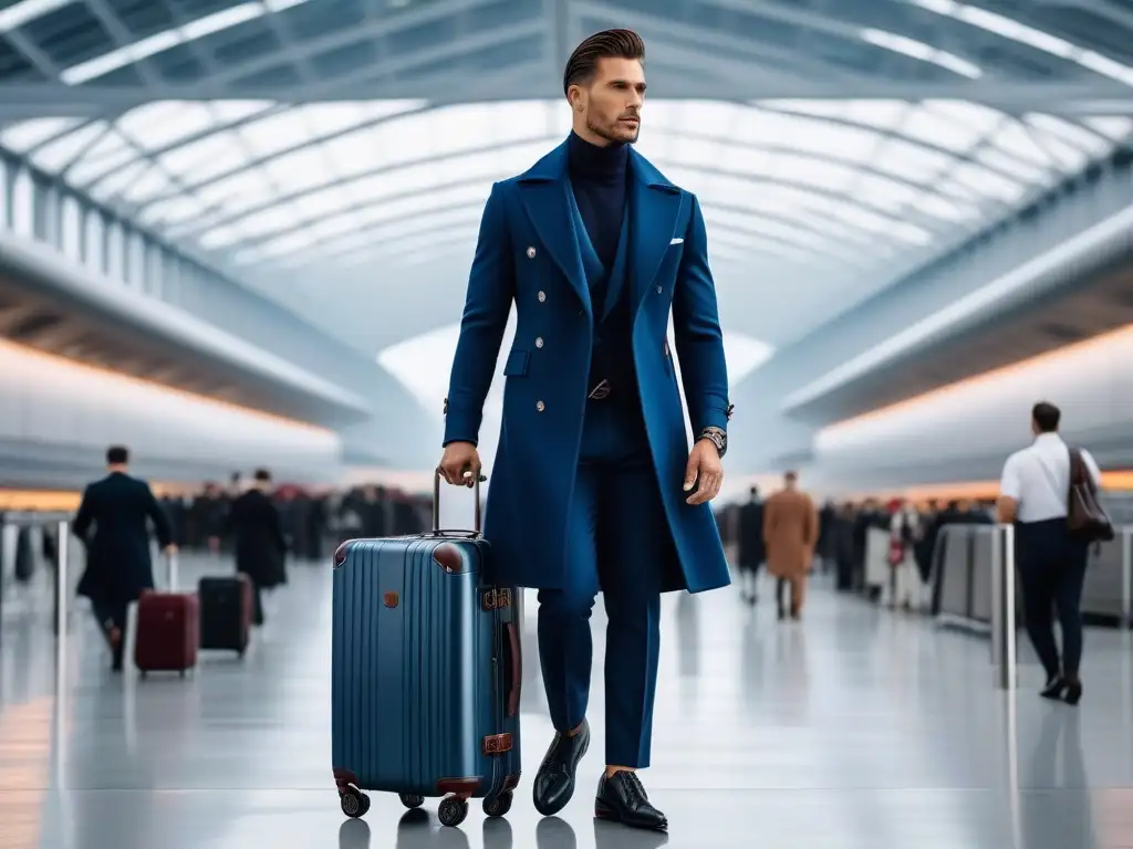 Set de equipaje sostenible: elegancia exclusiva en el aeropuerto Un set de equipaje lujoso y elegante en un aeropuerto, destacando diseño inclusivo en la moda