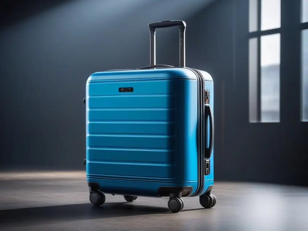 Maletas de lujo con tecnología: diseño moderno y funcional Set de equipaje moderno con características de lujo innovadoras en elegante entorno minimalista