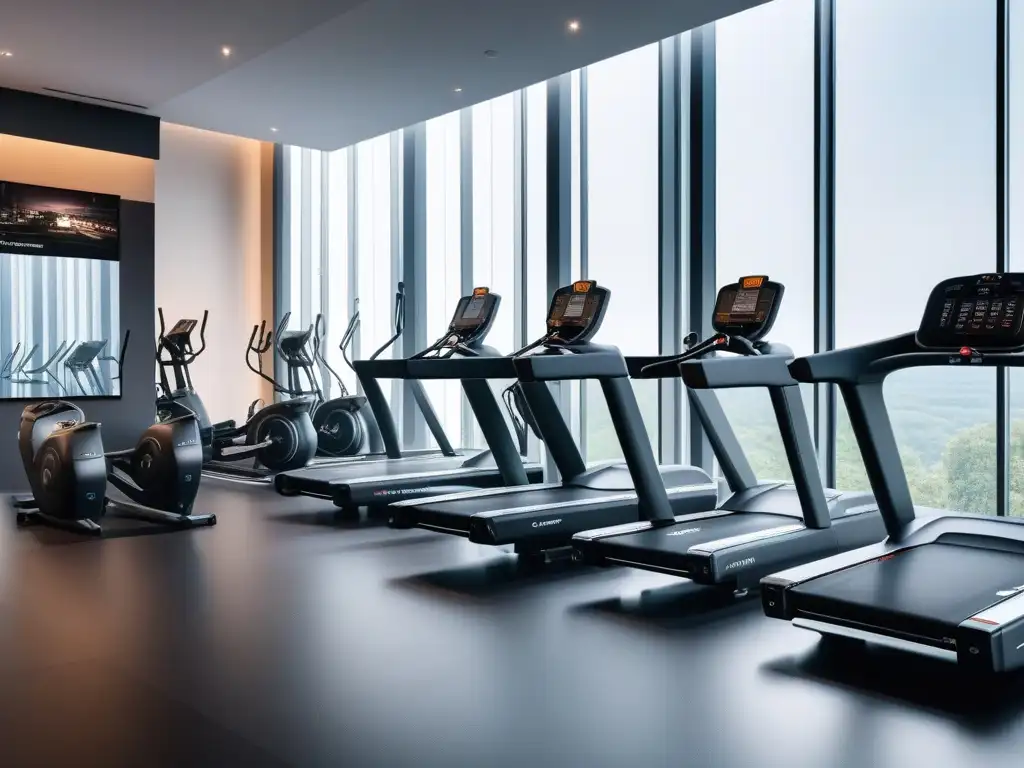 Showroom de lujo para fitness inclusivo con equipos de última generación Showroom de lujo para equipamiento fitness, con máquinas de alta tecnología y tallas especiales