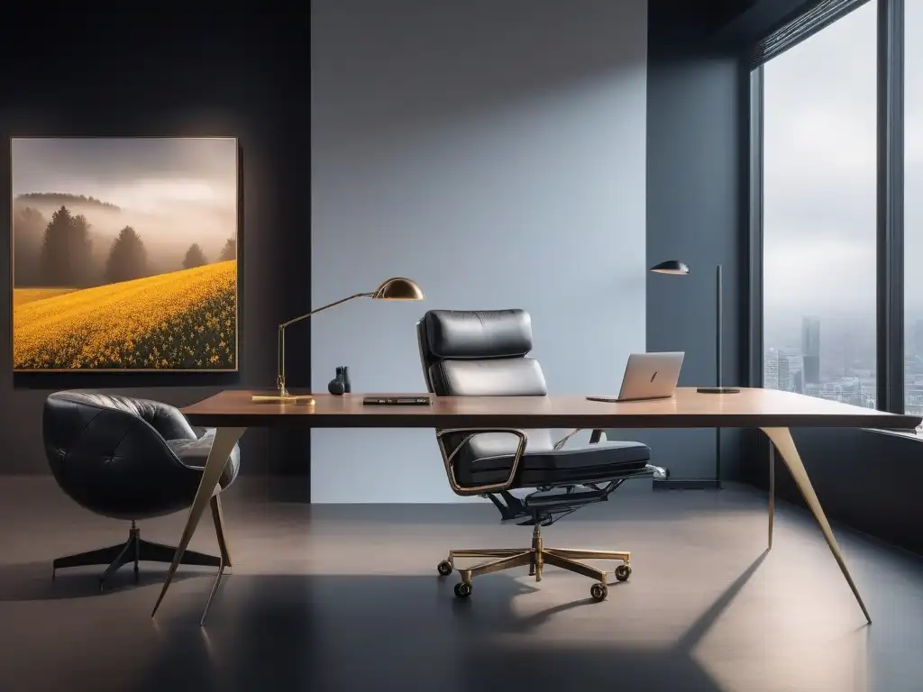 Silla ergonómica de lujo en oficina minimalista Silla ergonómica de lujo en oficina moderna con diseño y bienestar