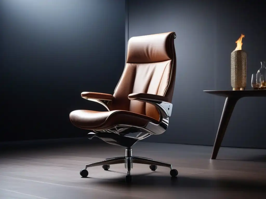 Silla ergonómica de lujo: diseño moderno y sofisticado en 8k Silla de lujo ergonómica, diseño elegante en cuero y metal pulido