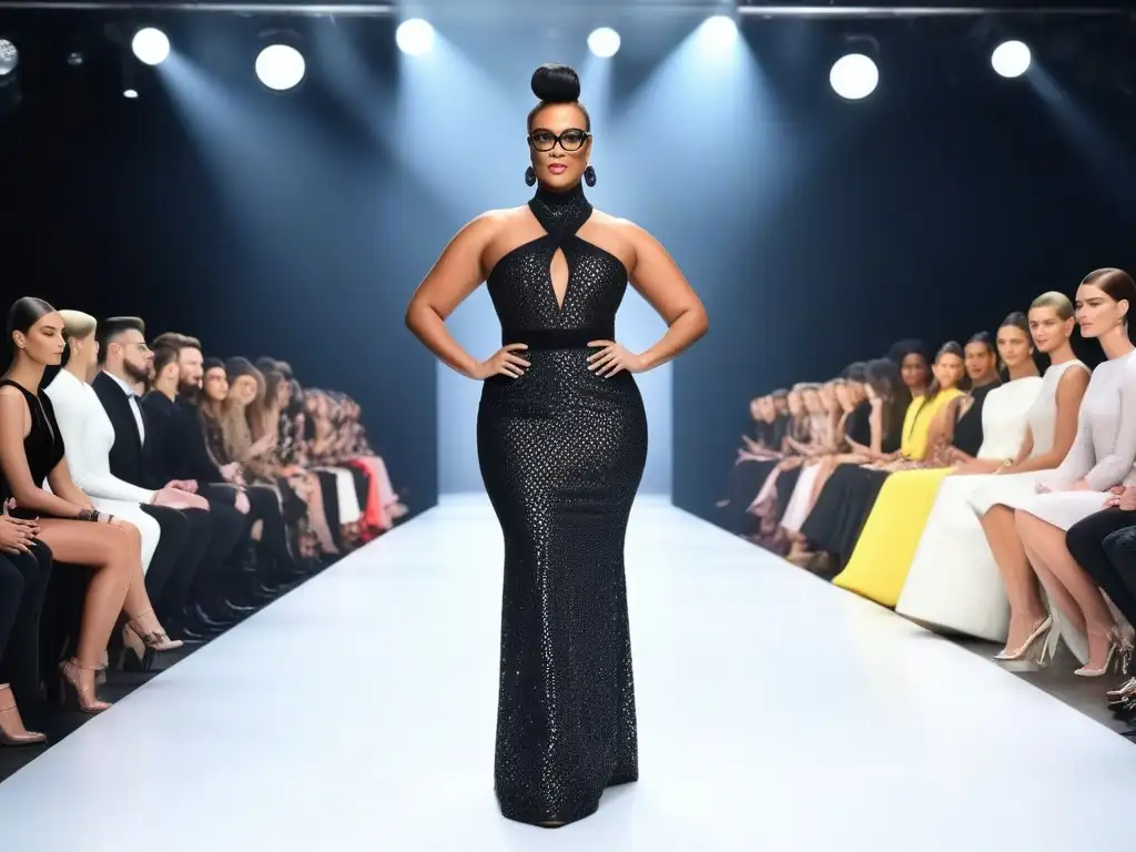 Desfile inclusivo de Christian Siriano: diversidad y moda brillante Christian Siriano en una pasarela diversa y inclusiva, rodeado de modelos de todas las formas y tamaños luciendo sus diseños