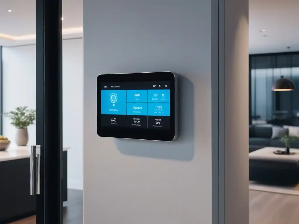 Sistema de seguridad inteligente de lujo en casa futurista Sistemas de seguridad para hogares de lujo: Integración perfecta de tecnología avanzada en una residencia moderna y elegante