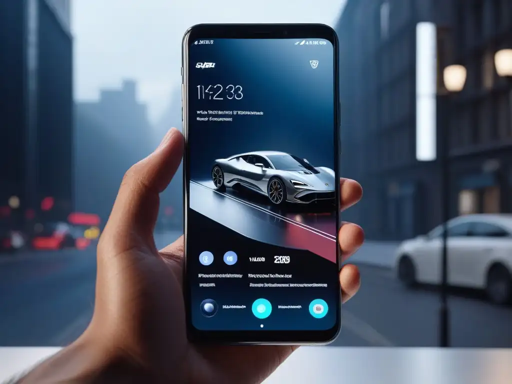 Smartphone de lujo con logo de marca de moda en pantalla 8K Un smartphone de lujo con logo de marca de moda en pantalla, en un entorno moderno