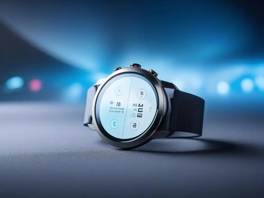 Reloj inteligente 8k con fitness avanzado en fondo digital futurista Un smartwatch de alta gama con seguimiento fitness avanzado y diseño elegante, en un fondo digital futurista