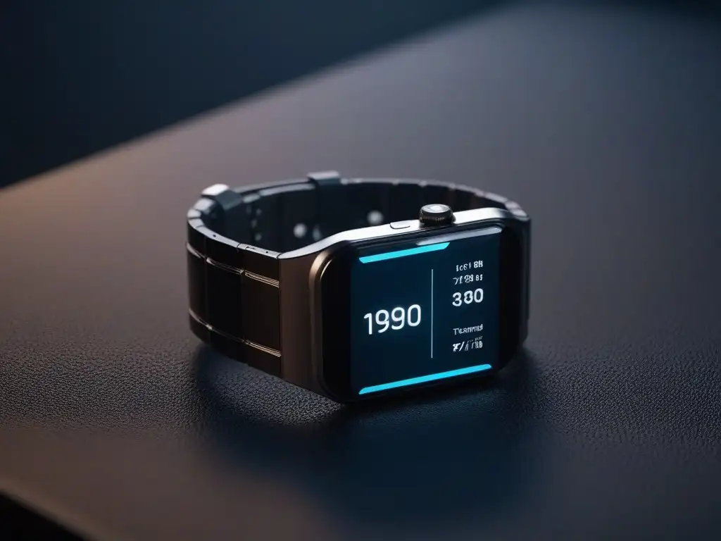 Smartwatch futurista con diseño inclusivo y tecnología avanzada Un smartwatch futurista con diseño elegante y pantalla digital personalizable, fusionando gadgets de alta gama y moda inclusiva