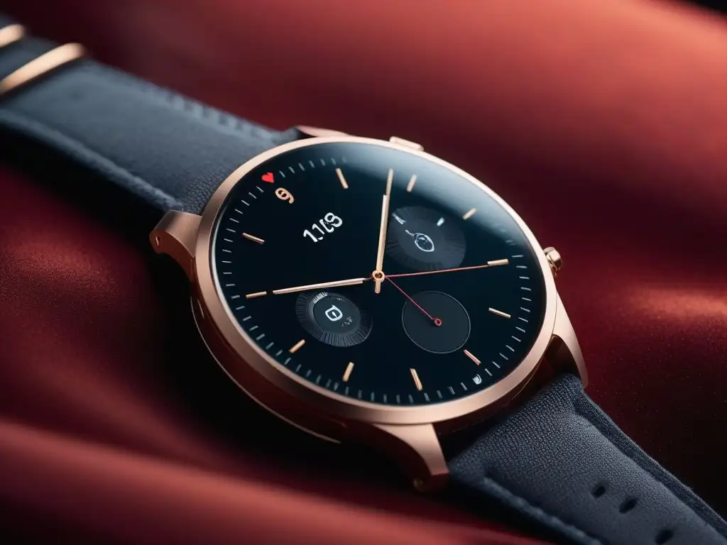 Smartwatch de lujo en terciopelo Un smartwatch moderno y elegante en un cojín de terciopelo, rodeado de accesorios de lujo