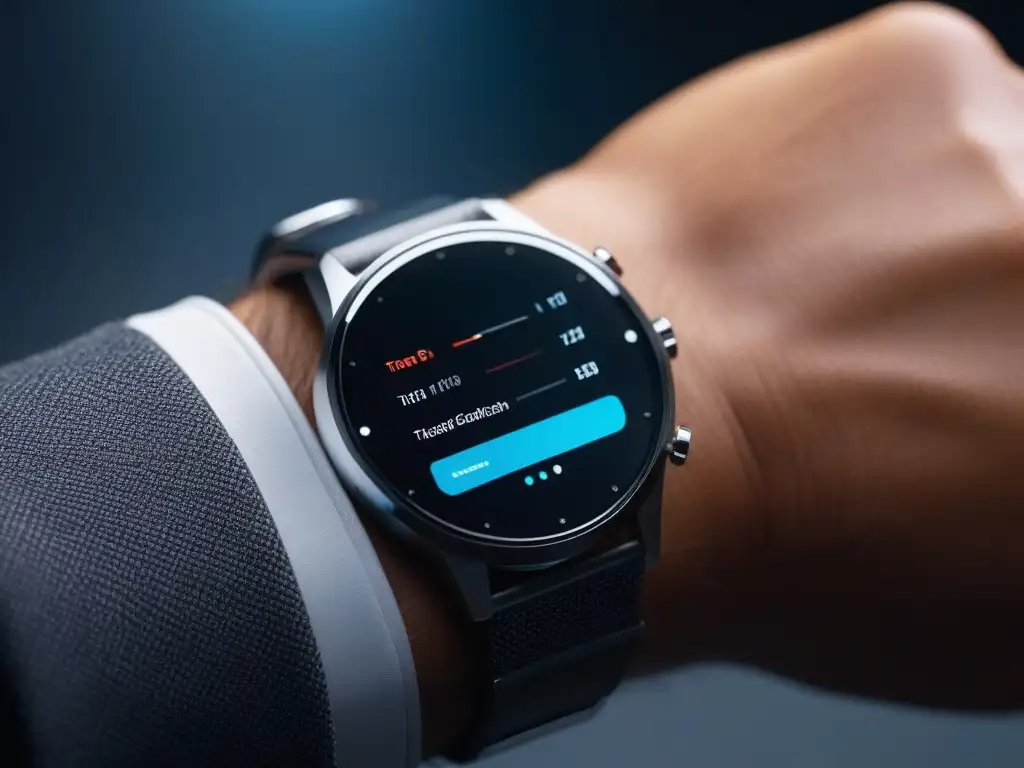 Smartwatch de lujo con fitness y elegancia Un smartwatch premium para rendimiento deportivo en un gimnasio iluminado
