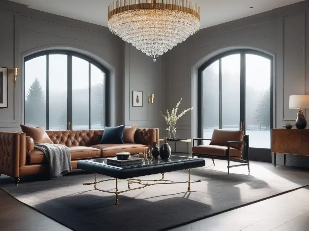Sala de estar moderna y elegante con muebles de diseño de lujo Sofisticada sala de estar con mobiliario de lujo, iluminación natural y paleta neutra