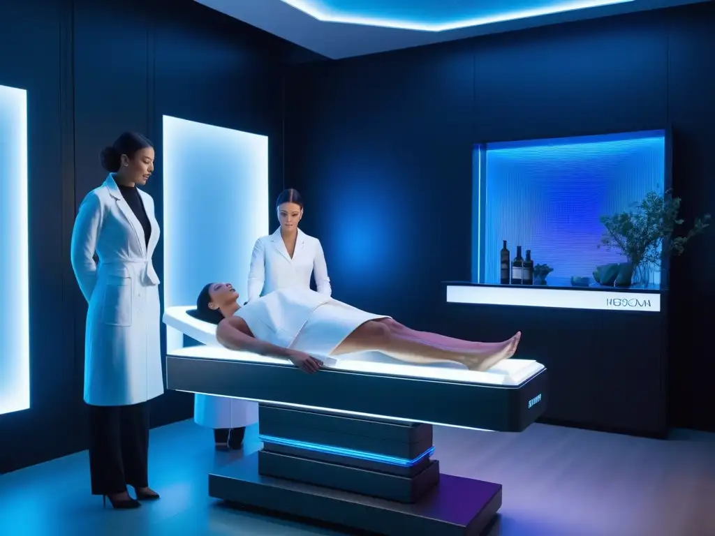 Tecnología láser futurista en un spa moderno y elegante Spa futurista con láser azul y experta en 'Tratamientos reductores y modeladores corporales'