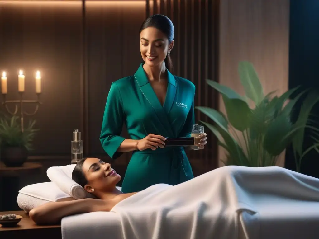 Exfoliación de lujo: spa diverso y relajante Un spa de lujo con tratamientos exfoliantes piel diversa en un ambiente elegante y relajante, con profesionales expertos