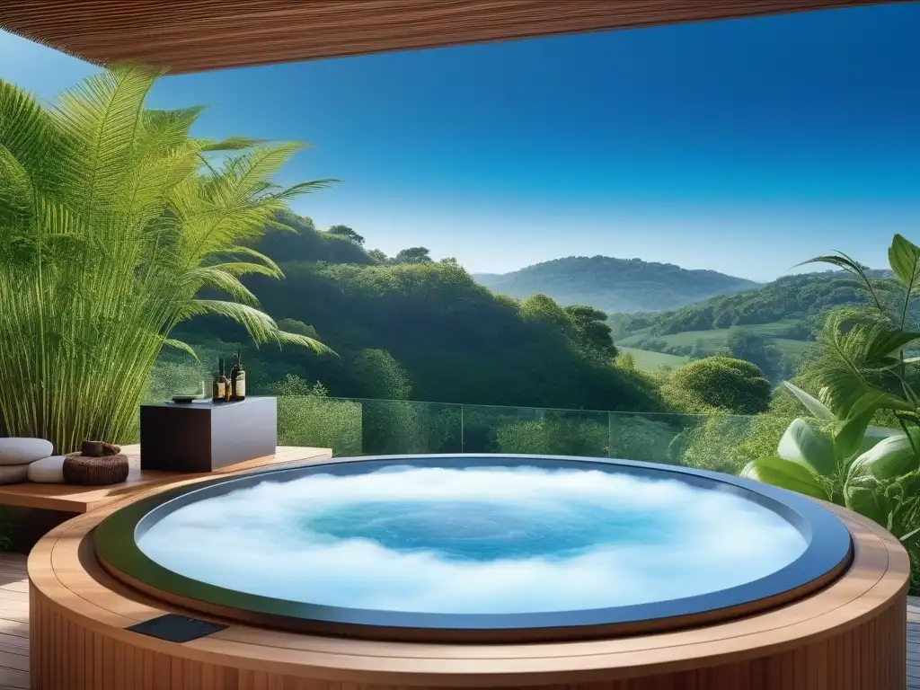 Tratamiento facial eco-friendly en spa sereno y sostenible Un spa sereno rodeado de vegetación exuberante, con tratamientos ecológicos de belleza sostenible