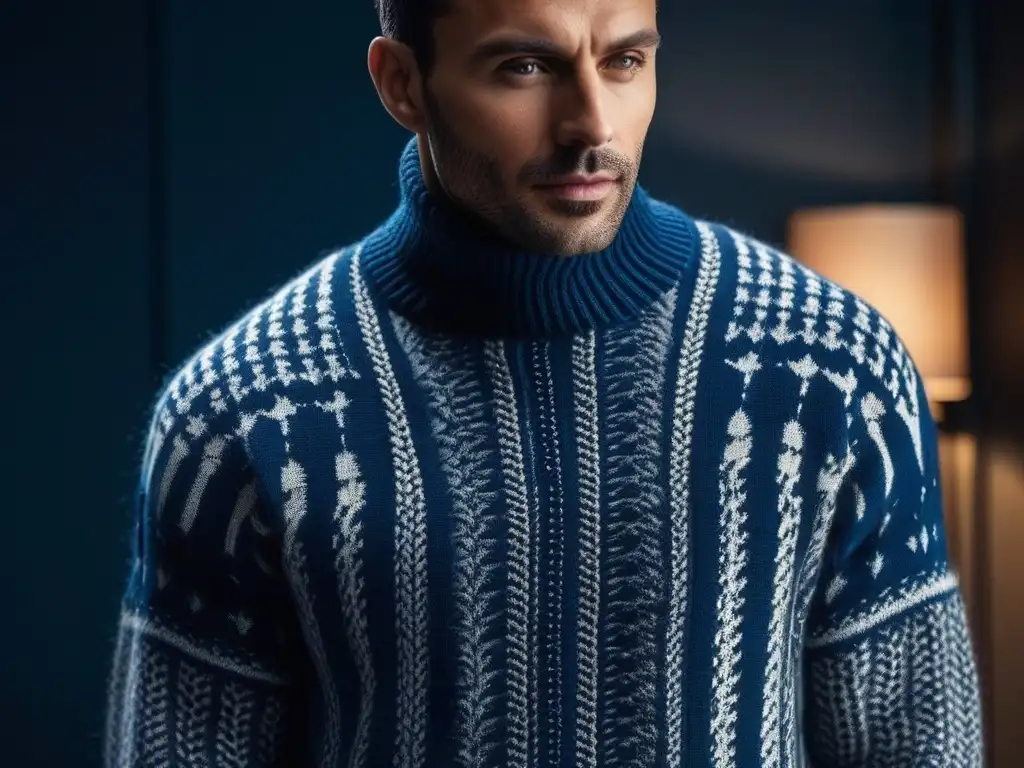 Sweater de lujo para altos: texturas y estilo en detalle Un suéter de punto exquisito y elegante en un ambiente moderno y acogedor